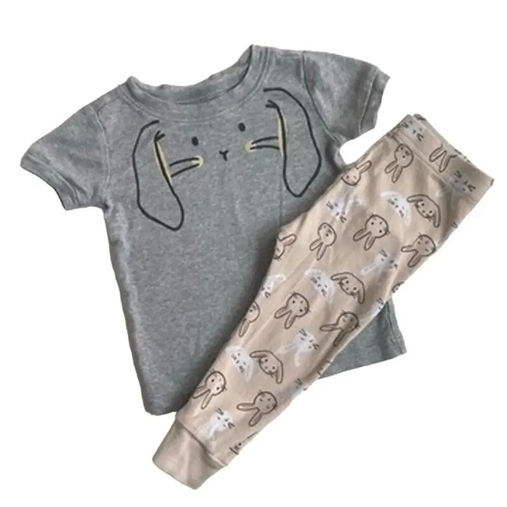 Old Navy Two Piece Bunny Rabbit Easter Pajamas - Gray Peach - 12-18M